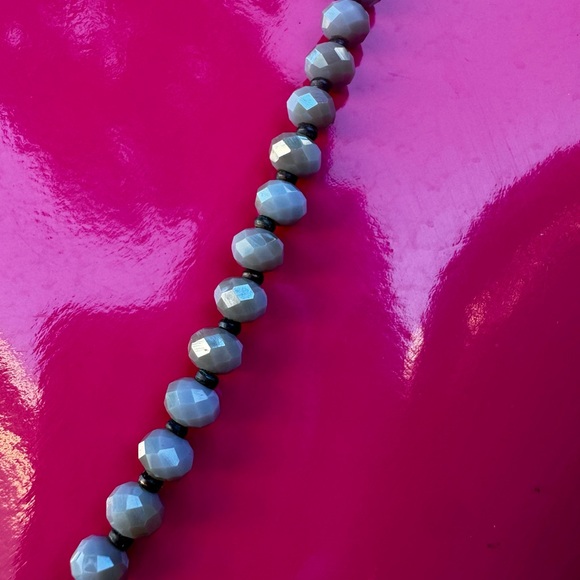 Faceted Gray Czech Glass Bead Necklace w Pearlized Finish & Brass Spacers - Picture 2 of 7